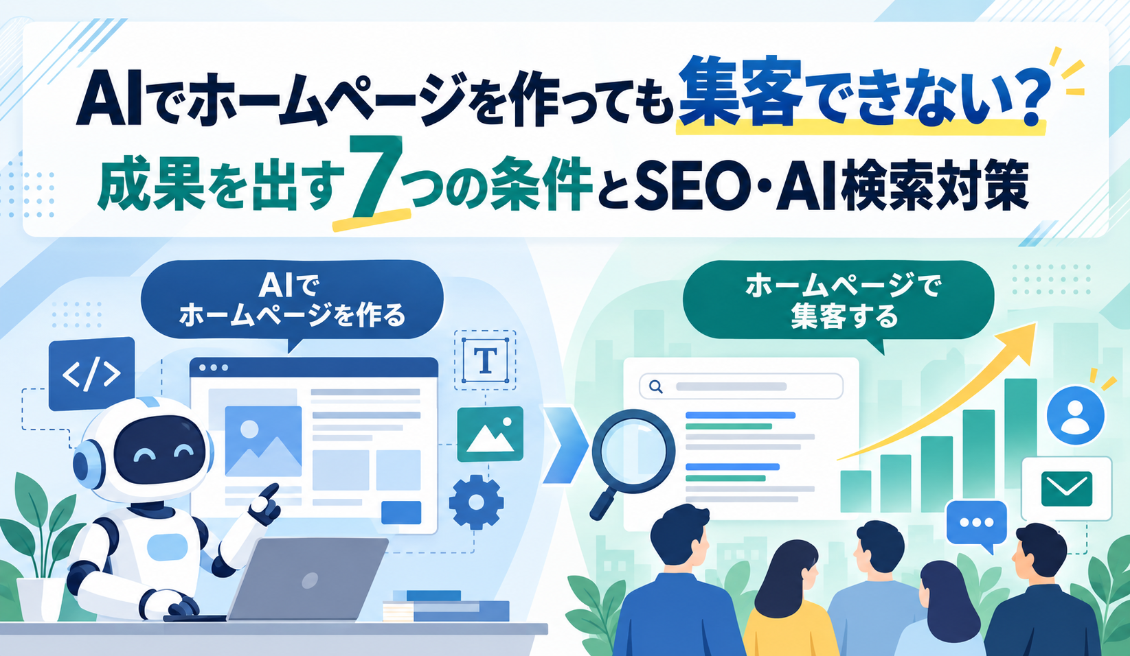 AIでホームページを作っても集客できない?成果を出す7つの条件とSEO・AI検索対策