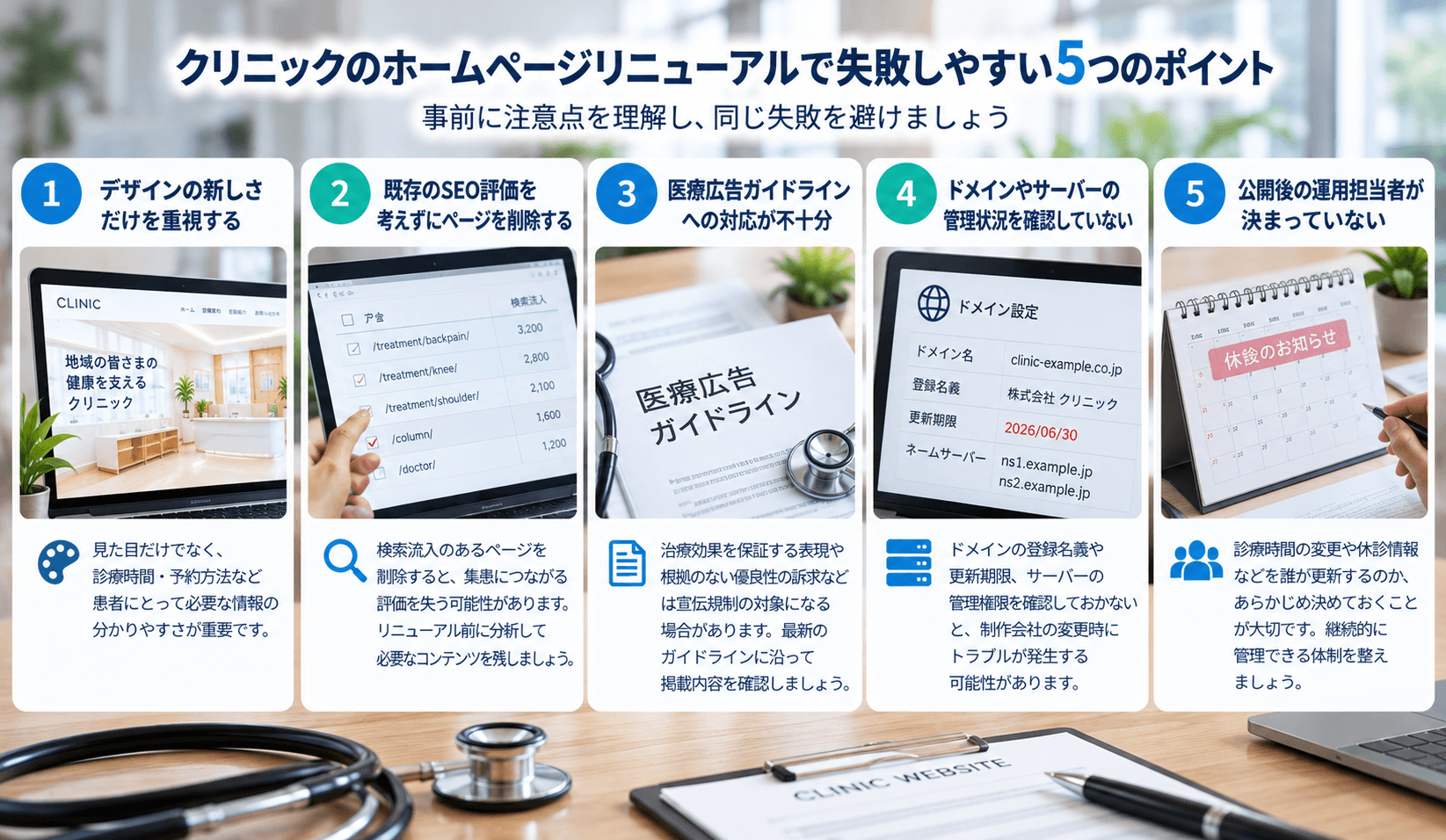 クリニックのホームページリニューアルで失敗しやすい5つのポイント