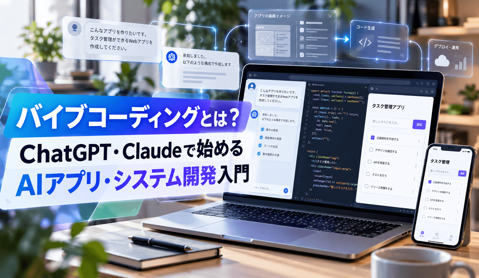 バイブコーディングとは?ChatGPT・Claudeで始めるAIアプリ・システム開発入門