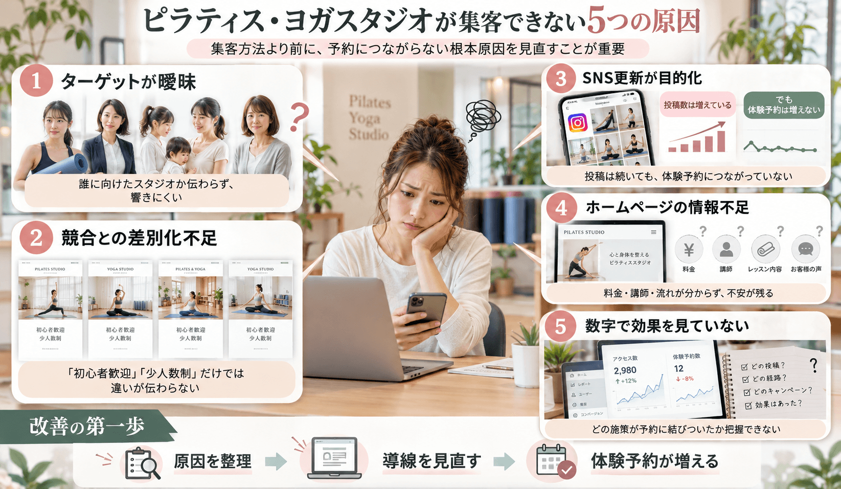 ピラティス・ヨガスタジオが集客できない5つの原因